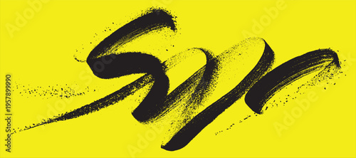  Abstract grunge brush black brush strokes yellow texture black paint brush strokes and splatters on a vibrant yellow background,