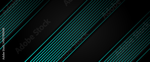 Abstract dark grey gradient background with sleek diagonal turquoise and black layered lines on the right side, modern corporate banner and digital poster design