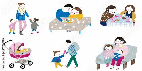 Illustrative scenes depict various family moments and connections