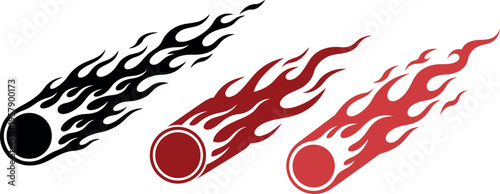 Flaming Speed Ball Vector Icons Set in Red and Black