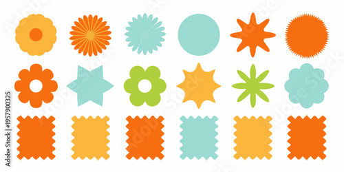 Colorful abstract shapes and patterns arranged in a grid formation