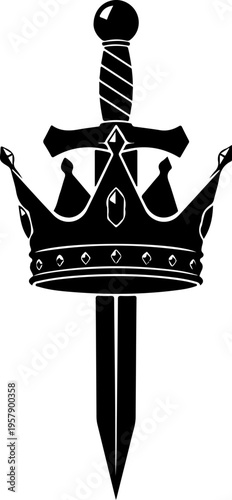 Royal Crown Balanced On Sword Tip vector illustration