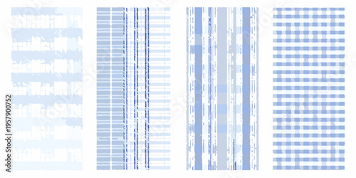 Four vertical panels displaying various light blue and white patterns