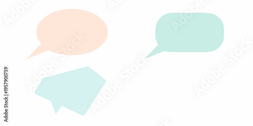 Pastel colored speech bubbles and thought bubble on a white background