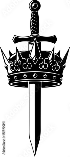 Royal Crown Balanced On Sword Tip vector illustration