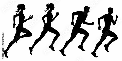 Silhouettes of four people running illustrating movement and athleticism
