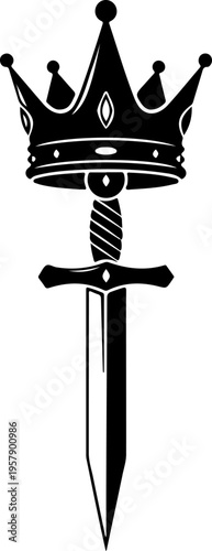 Royal Crown Balanced On Sword Tip vector illustration