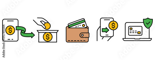 payment icon set collection, online payment and mobile banking design, cash on delivery symbols, secure transaction icons, digital finance elements, ecommerce checkout graphics, financial technology 