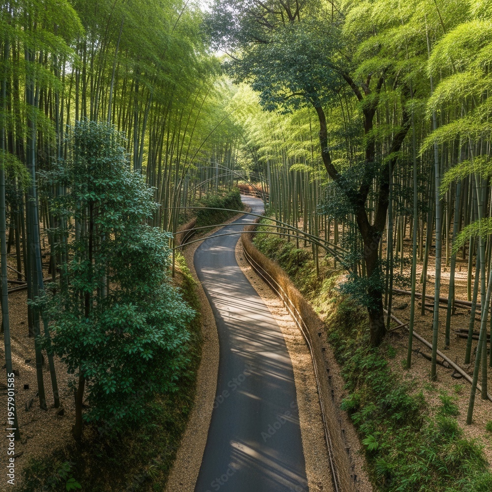 Fototapeta premium Serene Bamboo Forest Pathway Leading Through Verdant Nature
