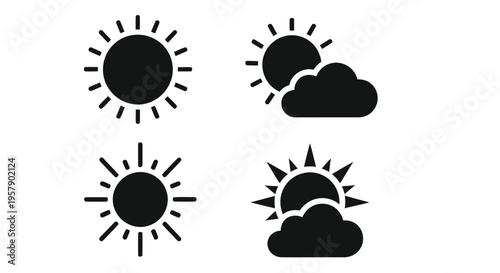 Four black silhouette icons representing different stages of sun and cloud coverage