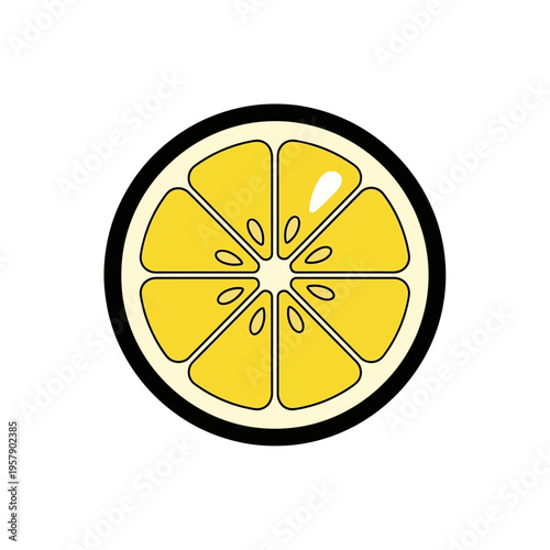 Yellow lemon slice flat design icon on white background
