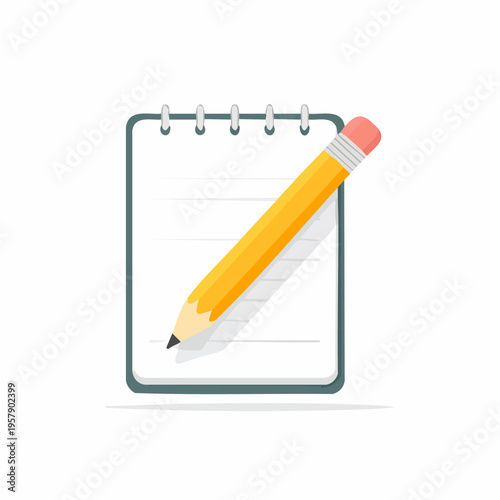 Yellow pencil with eraser on a blank lined notepad