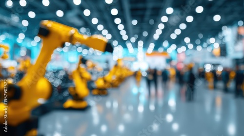 Robotic automation showcase industrial exhibition technology event modern environment wide-angle view innovation in manufacturing