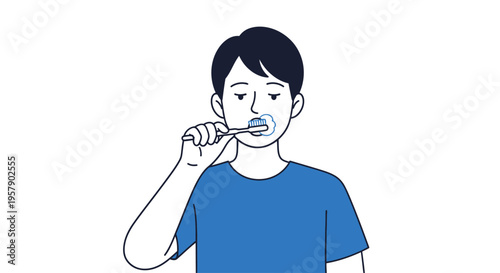 Young man brushing teeth daily dental care routine illustration