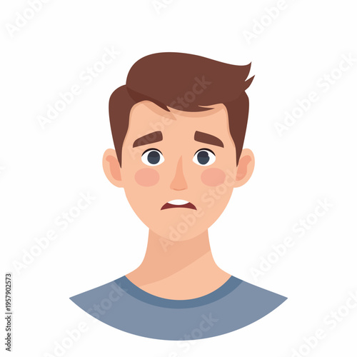 Young man's shocked worried face expression illustration