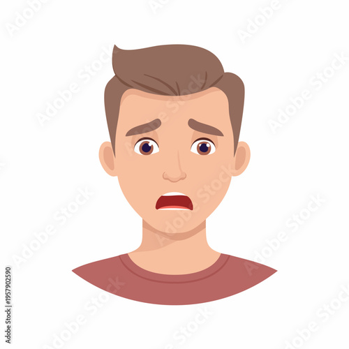 Young man's worried face showing shock or fear