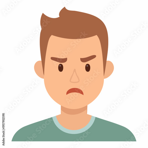 Young man cartoon avatar with angry frustrated expression