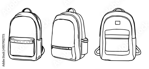 Backpack icon set with multiple styles and flat color illustration featuring backpack, tote, travel, luggage, carry with vector, monochrome
