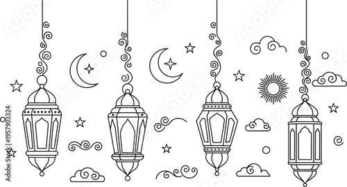 Islamic hanging lanterns with moon and stars for ramadan celebration oriental lantern ornaments set