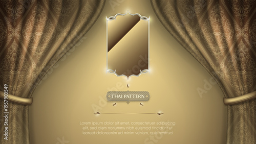 Premium traditional Thai motif on draped velvet curtain for luxury ceremony