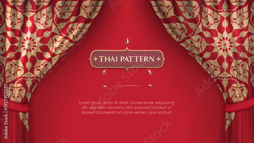 Premium traditional Thai motif on draped velvet curtain for luxury ceremony