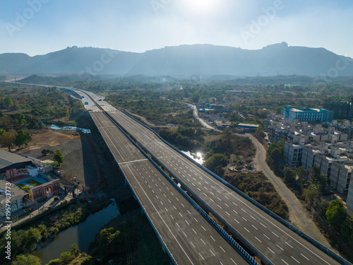 Delhi Mumbai Expressway  (Virar-JNPT Spur )Network Modern Highway Near Vadodara Aerial View