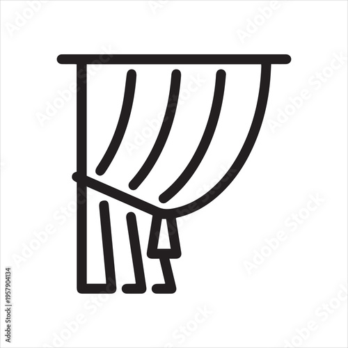 Thin Outline Icon Open Curtain. Such Line sign as Curtained Window, Blind. Vector Computer Isolated Pictograms for Web on White Background Editable Stroke.
