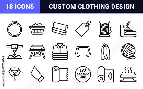 Custom T-Shirt Printing and Garment Decoration Services Thin Line Icons. Professional Minimalist Monoline Vector Graphics for Textile Industry.