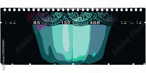 A film strip displaying colorful abstract shapes and numerical markings