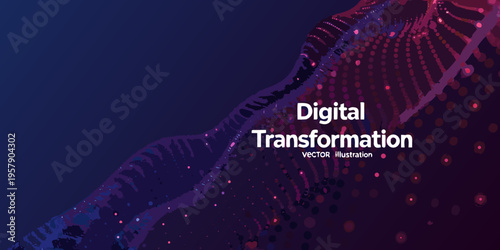 Abstract digital transformation concept with interwoven lines and glowing particles