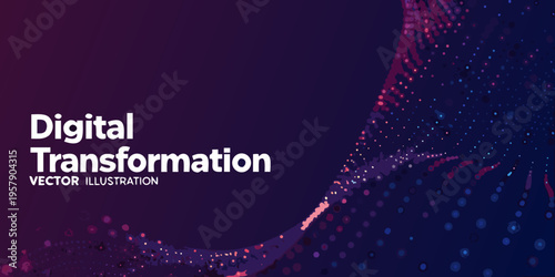 Abstract digital transformation background with flowing particle network design