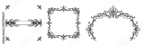 Ornate Victorian border set with line art circuit board patterns featuring high‑tech elegance, white background with intricate filigree and geometric detail