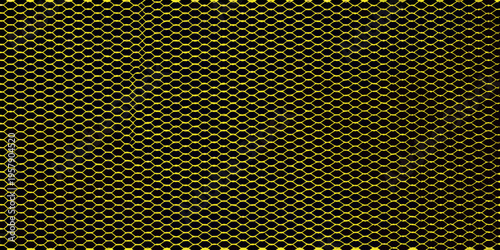 A repeating hexagonal grid pattern with a golden yellow hue