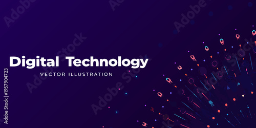 Abstract digital technology background with scattered glowing particles