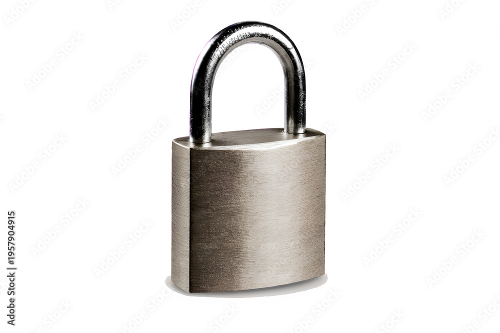 Fototapeta premium Close-up of a shiny metal padlock with its shackle raised