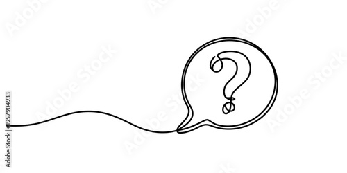 Minimalist Continuous Line Question Mark Inside a Speech Bubble Icon