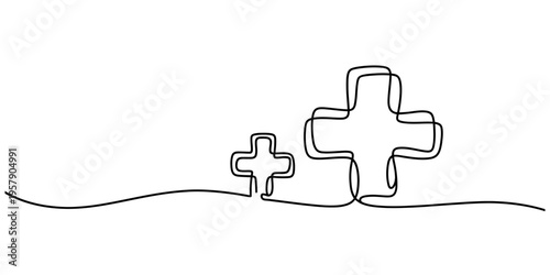 One Line Drawing of Medical Plus Signs Healthcare Hospital Icons