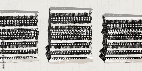 Abstract illustration of three stacked striped rectangular forms