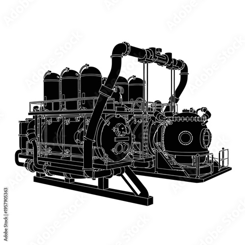 Saturation Diving System Silhouette, Complex Habitat Tanks for Deep Sea Engineering and Underwater Exploration