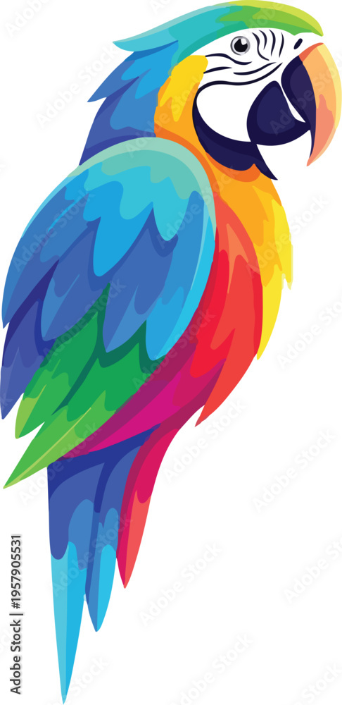 Obraz premium Colorful macaw parrot vector set with standing and flying poses tropical exotic bird illustrations