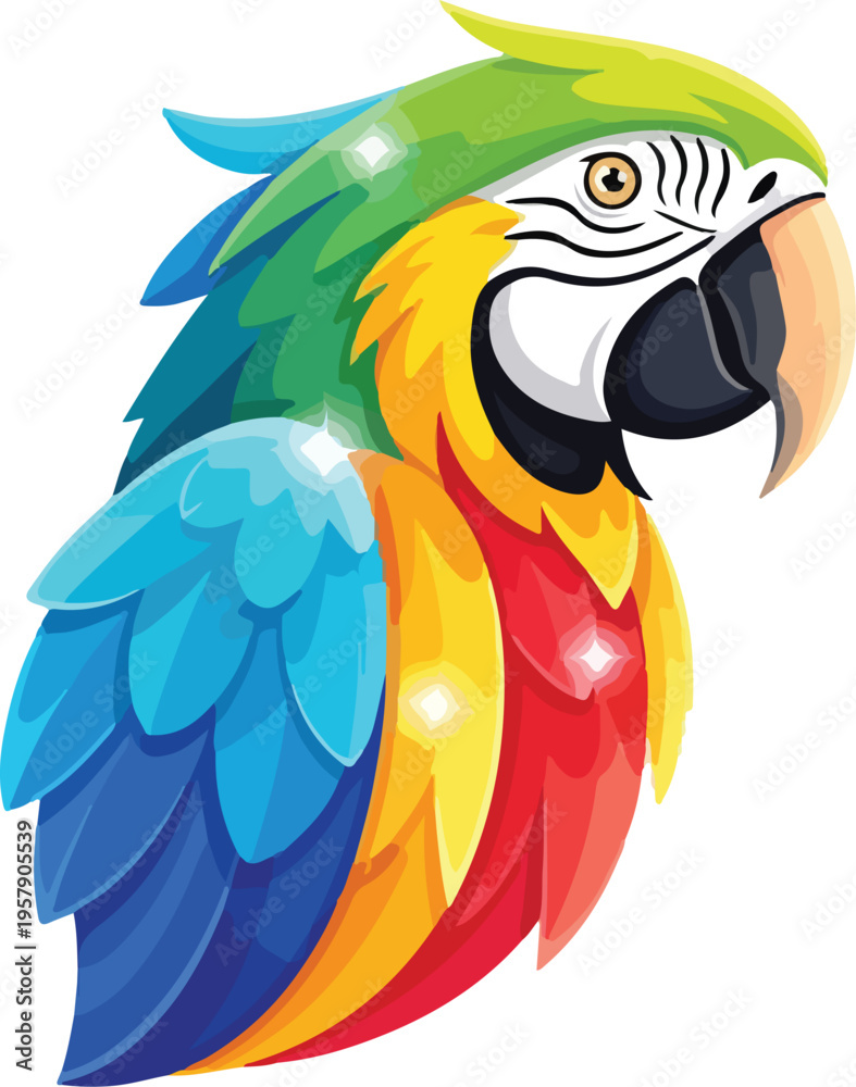 Obraz premium Colorful macaw parrot vector set with standing and flying poses tropical exotic bird illustrations