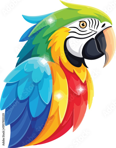 Colorful macaw parrot vector set with standing and flying poses tropical exotic bird illustrations