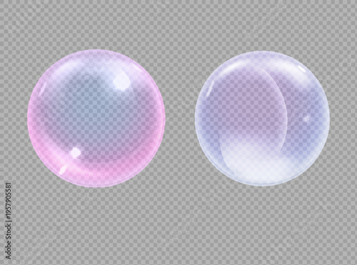 realistic colorful soap bubbles to create a design. Transparent realistic soap bubbles isolated on transparent background.