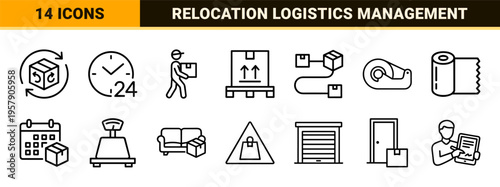 Moving Service and Logistics Line Art - Minimalist Monoline Geometric Outlines for Professional Relocation and Shipping Management
