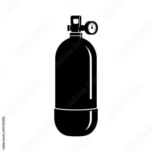 Diving Bail-Out Bottle Silhouette: Emergency Air Tank for Scuba Safety, Technical Underwater Survival Equipment Vector Icon.