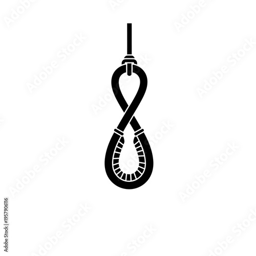 Figure-Eight Descender Silhouette: Rope Friction Device for Climbing and Rescue, Outdoor Mountaineering Safety Gear Icon.