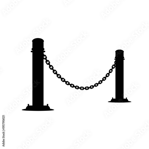 Warning Bollard Silhouette: Safety Post with Chain Vector for Traffic Control and Pedestrian Hazard Prevention