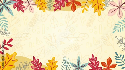 Romantic Floral Border with Autumn Leaves and Flowers for Anniversary Decoration