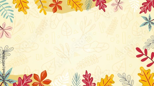 Romantic Floral Border with Autumn Leaves and Flowers for Anniversary Decoration