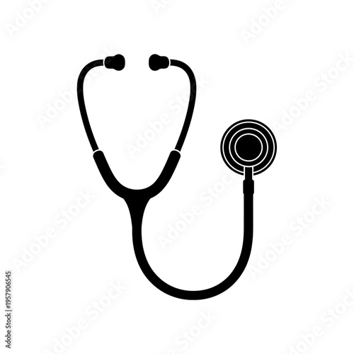 Veterinary Stethoscope Silhouette: Acoustic Animal Heart Listener Vector for Pet Healthcare and Clinical Diagnosis